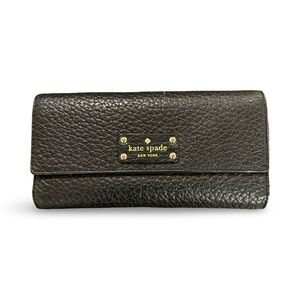 Kate Spade Bay Street Sandra Black Pebbled Leather Wallet Clutch